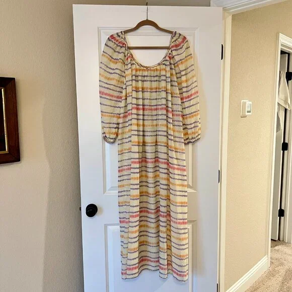 Zara Ombre Tie Dye Boho Maxi Dress, Cream Pink Purple - Picture 3 of 4